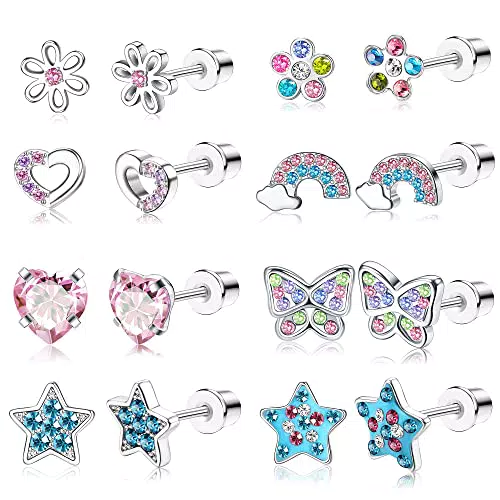 JeweBella Damen Mädchen Ohrstecker Set aus Chirurgenstahl - Blume Schmetterling Herz Stern Zirkonia Ohrringe
