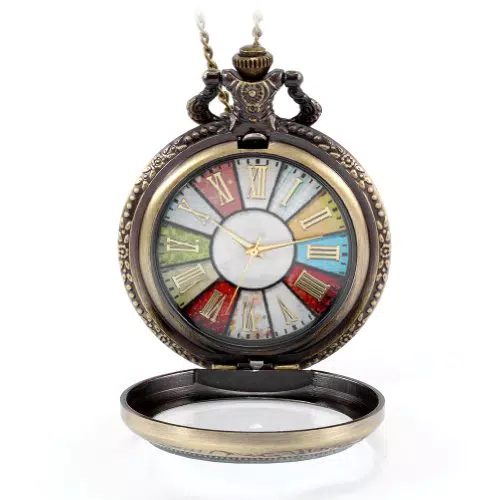 JewelryWe Retro Taschenuhr Herren Kette - Vintage Steampunk Große Römische Ziffern Kettenuhr Analog Quarz Uhr Anhänger