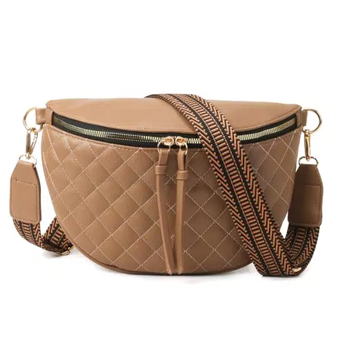 Jiliyote Bauchtasche Damen Leder Breiter Gurt Crossbody Bag Damen mit Breitem Wechselgurt Leder Klein Crossbag Damen Gürteltasche für Festival Reise Alltag