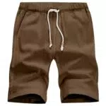 Herren Shorts aus Leinen und Baumwolle mit elastischer Taille und Taschen - Braun