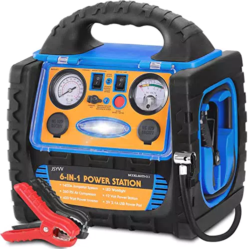 Auto Starthilfe Powerbank mit Luftkompressor für Diesel und Benzinmotoren - 6-in-1, 1400A, 22Ah, AC/DC, USB, LED-Licht