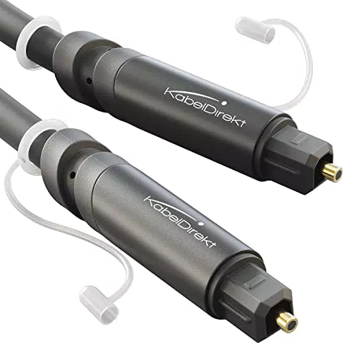 KabelDirekt TOSLINK-Kabel, optisches Audiokabel 4 m Glasfaserkabel für Soundbar mit Schutzkappe