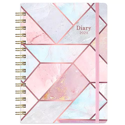 Kalender 2024 - Wochenplaner von Januar bis Dezember, A5 mit Einstecktasche, Rosa
