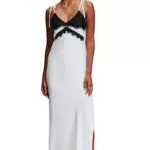 KARL LAGERFELD Damen Maxi-Negligé mit Spitzenbesatz