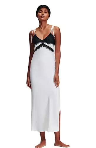 KARL LAGERFELD Damen Maxi-Negligé mit Spitzenbesatz