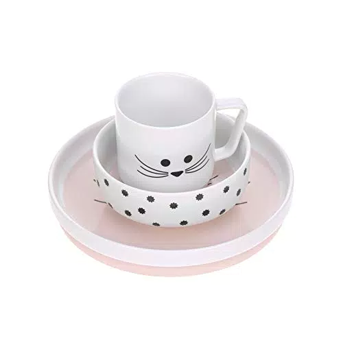 LÄSSIG Kindergeschirrset Porzellan Teller Schüssel Tasse mit Silikonring - Little Chums Mouse