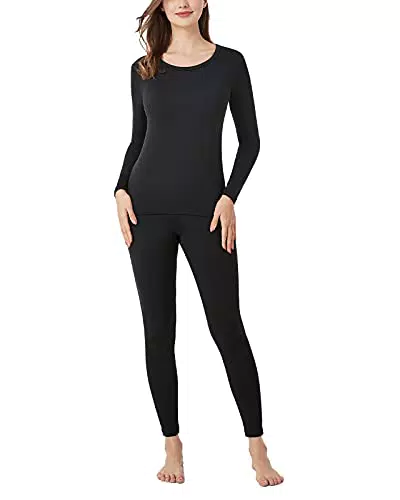 LAPASA Damen Innenfleece Thermounterwäsche Set, Thermooberteil & Thermohose Leggings Funktionsunterwäsche Sets