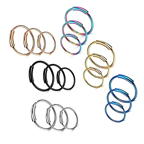 Edelstahl Nasenring für Tragus und Nase - Kontinuierlicher Hoop Piercing Ring (0,8 mm)