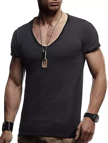 Leif Nelson Sommer T-Shirt Herren V-Ausschnitt - Coole V-Neck Baumwolle - Basic Shirts Männer Kurzarm