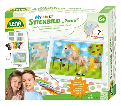 Stickbild Pferd Bastelset für Kinder ab 6 Jahre - Stickset mit Stickrahmen und Anleitung