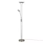 Stehlampe LINDBY LED dimmbar aus Glas und Metall, nickel satiniert - Wohnzimmer, Esszimmer, Schlafzimmer - warmweißes LED Leuchtmittel, verstellbarer Lesearm