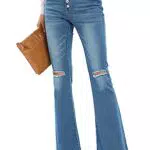 Sommerhose Damen Vintage Bootcut Jeans mit hoher Taille und Taschen - Littleplum