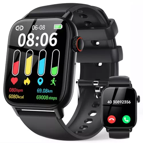 Smartwatch LLKBOHA für Herren und Damen - Fitnessuhr mit Telefonfunktion, wasserdicht, SpO2/Herzfrequenzmonitor, Schlafmonitor, Schrittzähler - Android/IO.