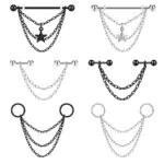 Longbeauty Edelstahl Tragus Ohrringe mit Kette - Industrial Ohrpiercing für Damen und Herren