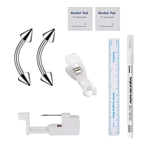 Edelstahl Piercing Pistolen Set für Körper (Ohr, Bauchnabel, Zunge, Augenbraue, Lippe, Nase) - Nadeln Kit