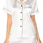 Satin Pyjama Damen Kurzarm Set mit Knöpfen V-Ausschnitt - Zweiteiliger Schlafanzug