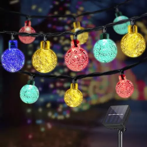 LQWELL® Solar Lichterkette für Innen und Außen - 8 Modi, 40 LED, Kristall Kugeln - IP65 Wasserdicht