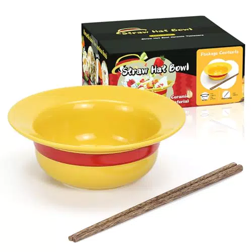 Anime Strohhut Schüssel Set mit Essstäbchen - Lustiges Ramen Geschirr