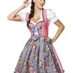 Designer Dirndl Kleid mit Schürze für Oktoberfest und Trachtenfest - Luxusmodell in Rosa/Blau