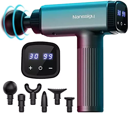 Massagepistole von Nanssigy - Muskel Percussion Massagegerät mit 30 Geschwindigkeiten und 6 Massageköpfen