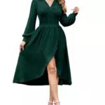 MAYFASEY Damen Langarm Hemdkleid mit V-Ausschnitt und High-Low Saum