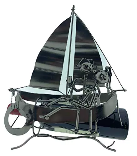 Weinflaschenhalter Segelboot mit Liebespaar aus Metall - Hochzeit Skulptur Geschenk-Idee