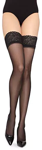 Merry Style Damen Selbsthaftende Strümpfe mit Spitzenband 20 DEN MSGI018