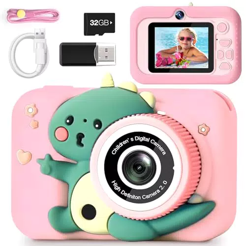 Kinderkamera MILFECH 1080P HD Digitalkamera mit Selfie-Funktion für Kinder 3-12 Jahre - Dinosaurier Fotoapparat