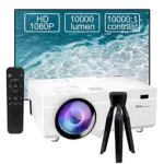 Beamer Full HD 1080P 10000 Lumen Unterstützung 4K - LED Heimkino 300'' Display - Kompatibel mit Laptop, TV-Stick, HDMI, VGA, USB - Weiß