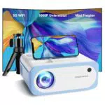Mini Beamer VISULAPEX V3 5G WiFi 9000 Lumen Full HD 1080P mit Stativ - Tragbarer Video Beamer für Handy, TV Stick, X-Box, DVD, Laptop, Smartphone