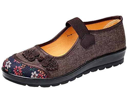 Missfiona Damen Mary Jane Schuhe aus Peking Stoff - Flache Tanzschuhe