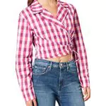 NA-KD Damen Overlap Cropped Shirt Hemd, Schwarz