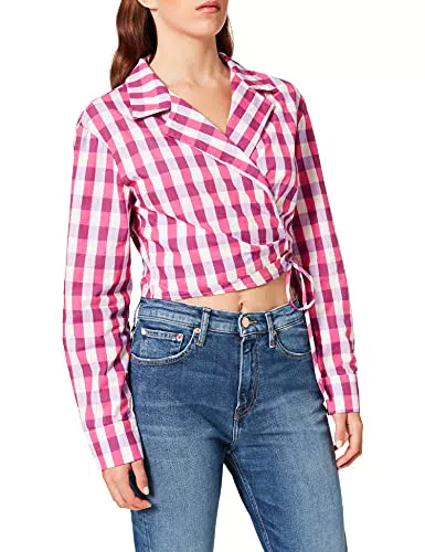 NA-KD Damen Overlap Cropped Shirt Hemd, Schwarz