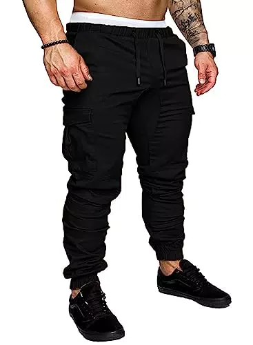 Nanameei Herren Cargohose aus Baumwolle Regular Fit Schwarz