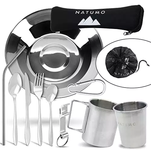 NATUMO® Outdoor Camping Besteck & Geschirr Set aus Edelstahl