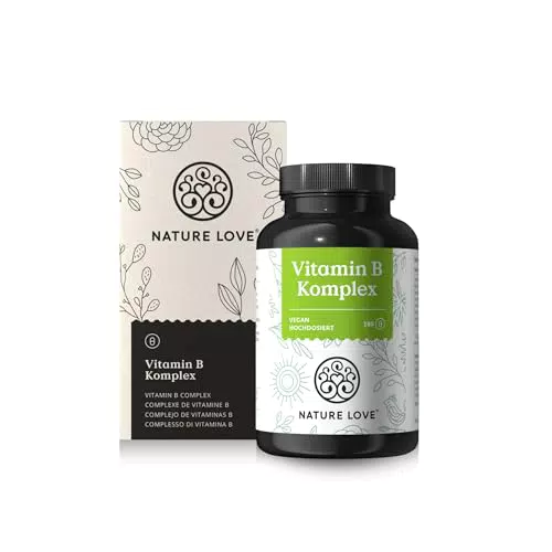 NATURE LOVE® Vitamin B Komplex - Hochdosiert mit 500 µg Vitamin B12 - 180 Kapseln - Alle 8 B-Vitamine - Vegan & laborgeprüft