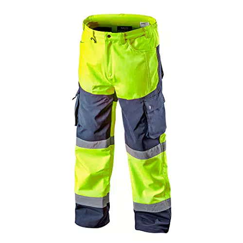 NEO TOOLS Herren Warnschutz-Arbeitshose wasserfest und atmungsaktiv aus Softshell mit Fleece-Innenfutter