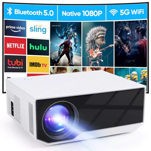 Beamer 2024 mit 5G WiFi für Heimkino - Ultra HD 1080P Projektor mit 15000 Lumen - Kompatibel mit Smartphones, TV-Stick, PS5, Xbox