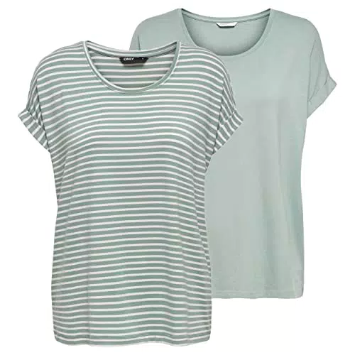ONLY Damen O-Neck Top T-Shirt Moster Basic Kurzarm Rundhals Shirt Regular Fit Oberteil Sommer Streifen