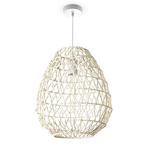 Paco Home Bambus Hängeleuchte - Pendellampe aus Papier und Gras, Natürliches Boho-Design
