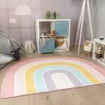 Paco Home Kinderteppich Rund Spielmatte Babymatte Waschbar Sonne Regenbogen Schriftzug Motiv