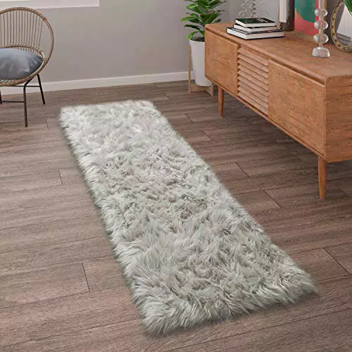 Paco Home Kunstfell Teppich Hochflor Herzform Rund - Grau