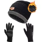 Petrunup Hat Circle Schal und Handschuhe Set Herren Damen Touchscreen Handschuhe Nackenwärmer Slouch Mütze Schwarz