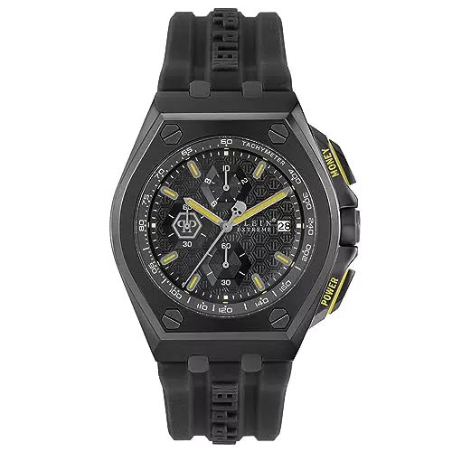 Philipp Plein Herren Chronograph Quarz Uhr mit Silikon Armband