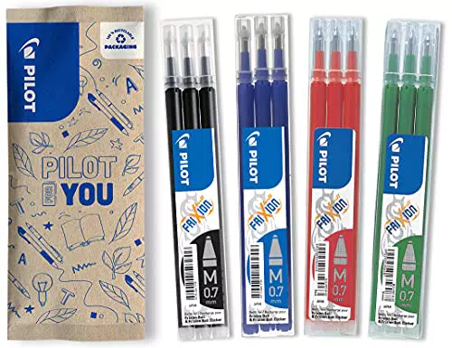 PILOT FriXion Ersatzminen 0.7 15 Stück Farbe Schwarz FriXion Nachfüllminen mit radierbarer Tinte Kompatibel mit FriXion Ball & FriXion Clicker 0.7 mittlere Stärke Gel-Tintenrollermine