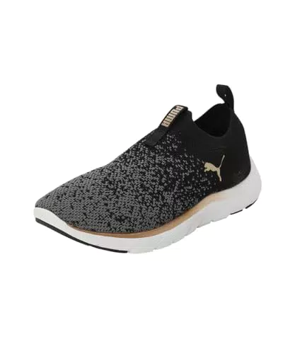 Puma Damen Softride Remi Slip-On Knit Laufschuhe - Schwarz-Gold-Grau