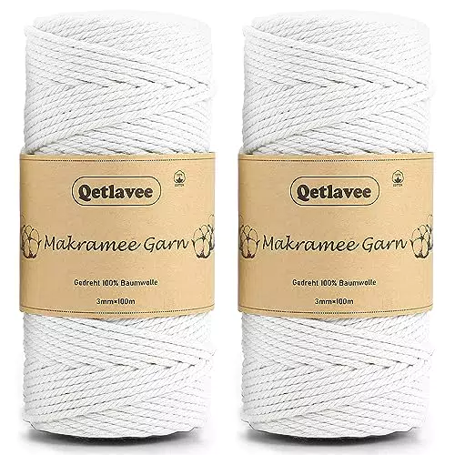 "Qetlavee Premium Makramee Garn - 100% Natürliches Baumwollgarn für DIY Handwerk"