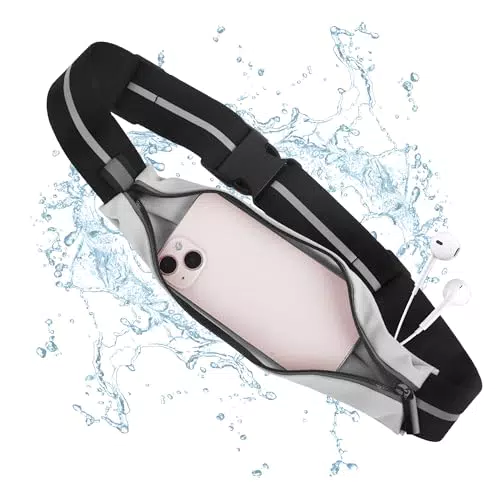 Qusidy Laufgürtel für Handy, wasserdichte Bauchtasche zum Joggen und Sport - Verstellbarer Running Belt mit Reißverschluss