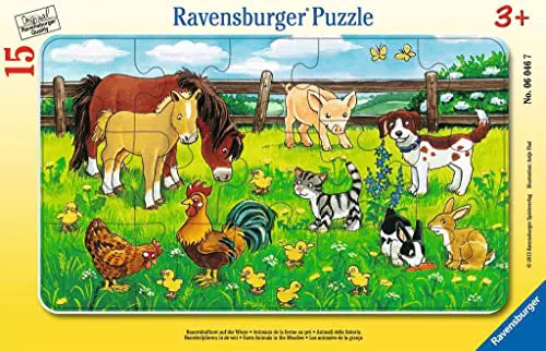 Ravensburger Kinderpuzzle - Bauernhoftiere auf der Wiese - Rahmenpuzzle für Kinder ab 3 Jahren