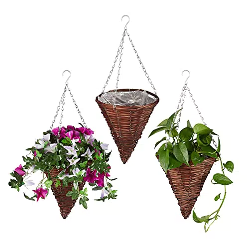 Blumenampel aus Weide Korbgeflecht - Handgefertigter Hängetopf - Braun